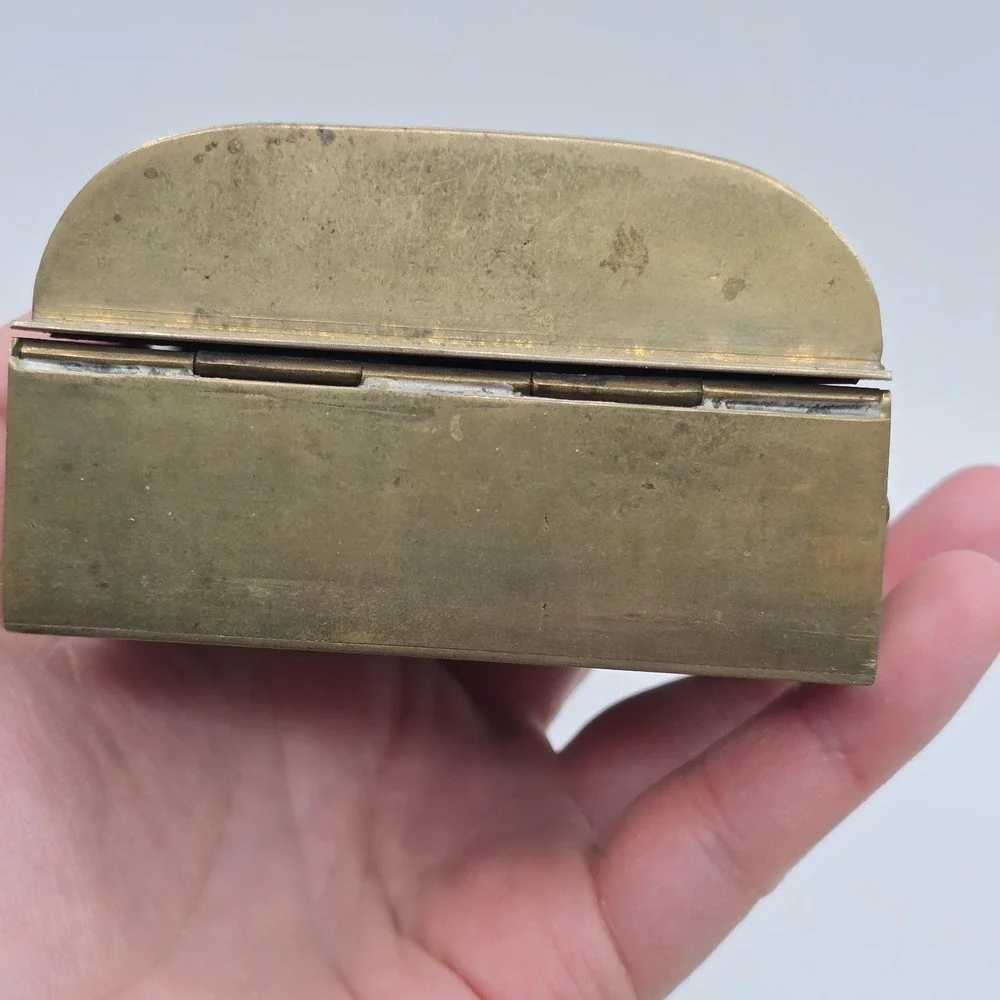 Antique Chinese Brass Jewelry Trinket Box Hinged Vtg Unique